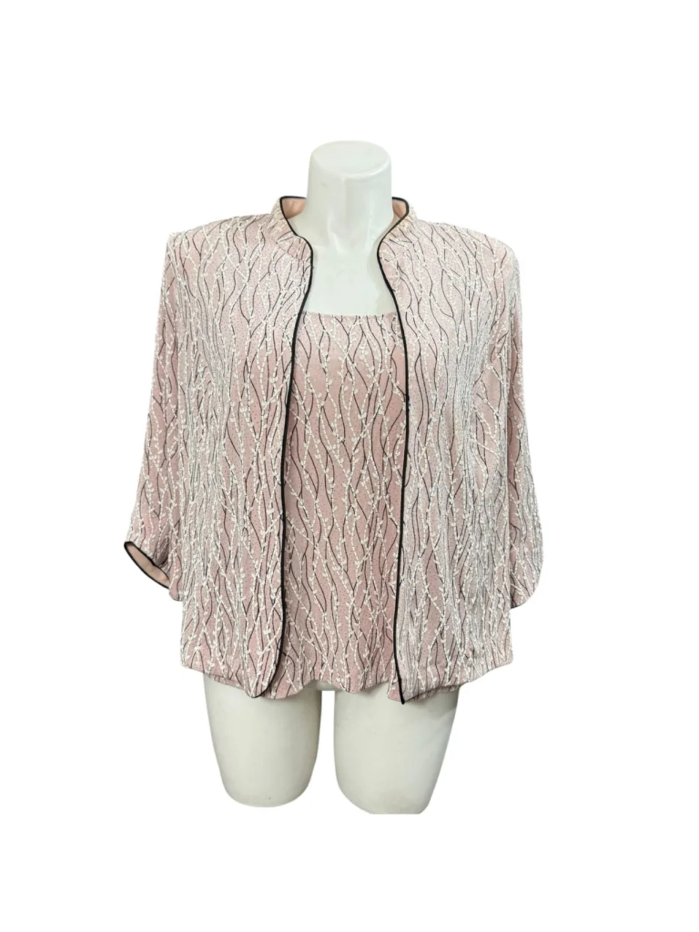 Alex Evenings 2 Pc Pink Jacket Tank Set 3X Plus Shimmer Textured Made USA